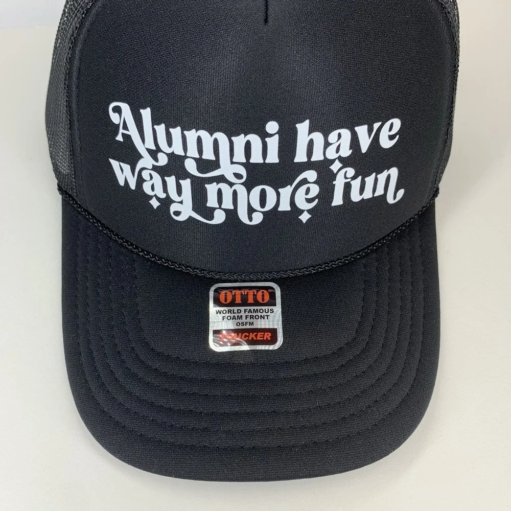 Alumni Have Way More Fun Hat Black Mesh Adjustable Snap Otto Trucker Cap ODOR